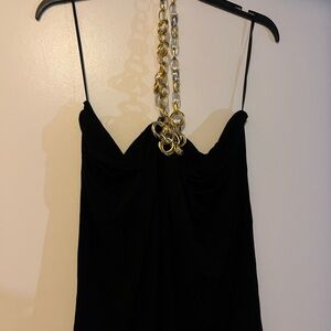 Elegant Black Women's Top with Gold Chain Detail